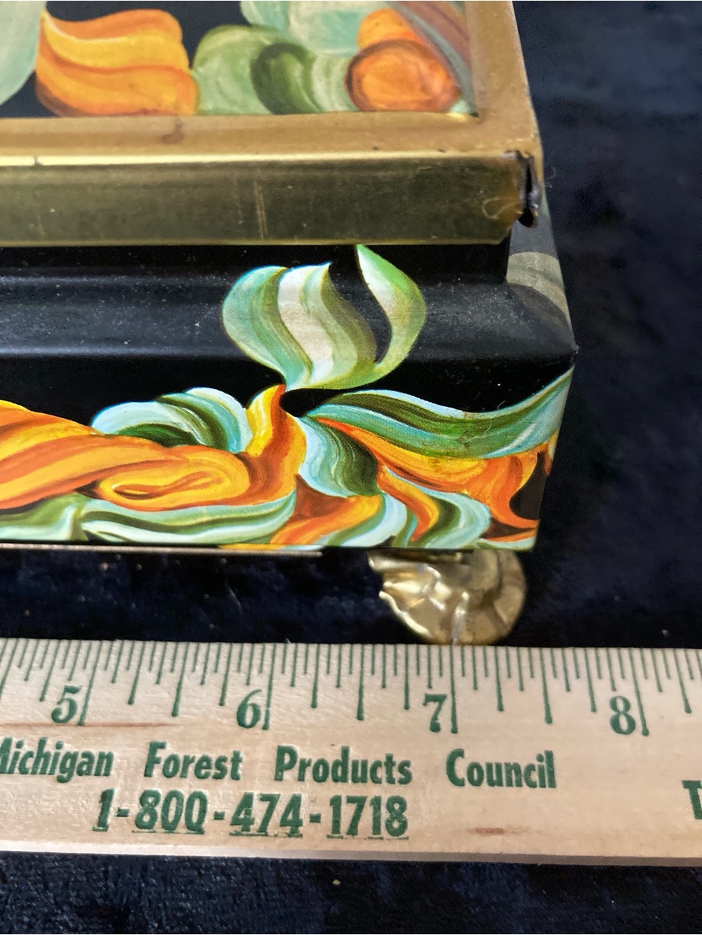 Western Germany Fricke & Nacke Hand-Painted Mavis Tin Home Art Trinket Box MCM - Picture 6 of 9